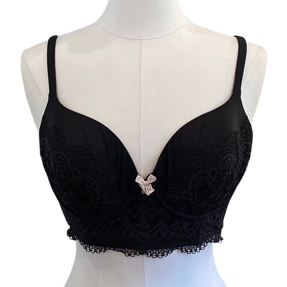 Victoria's Secret Black Lace Body by Victoria Lined Demi Bra, Underwire, 34DD